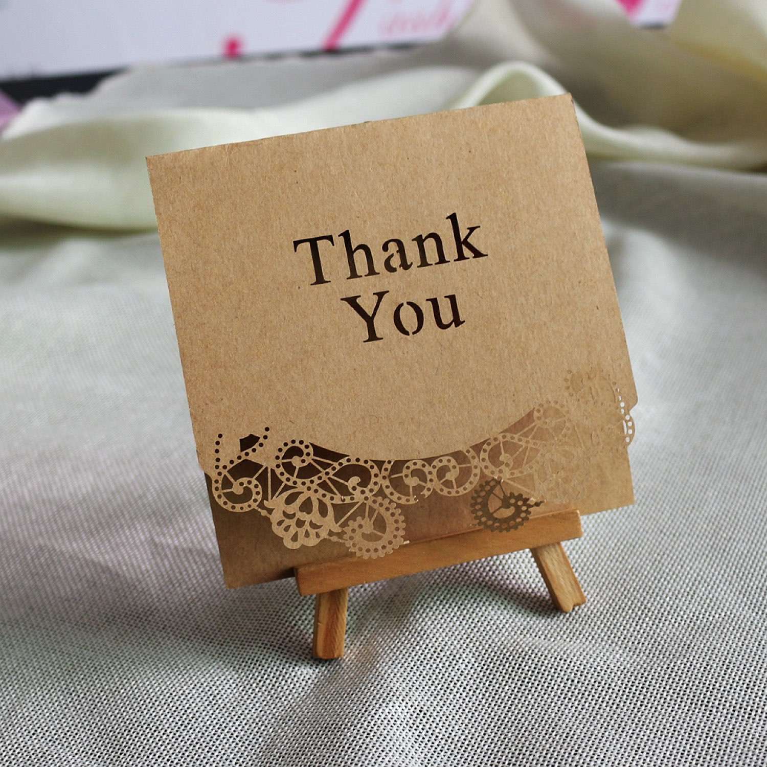 Thank You Card Customized Laser Cut Brown Paper Square Card 